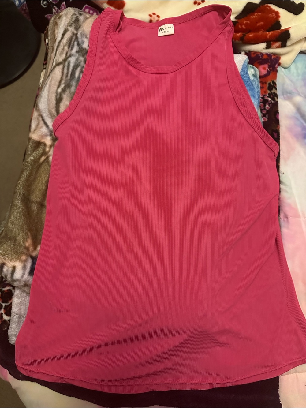 Misifl Pink Ribbed Scoop Neck Tank Top